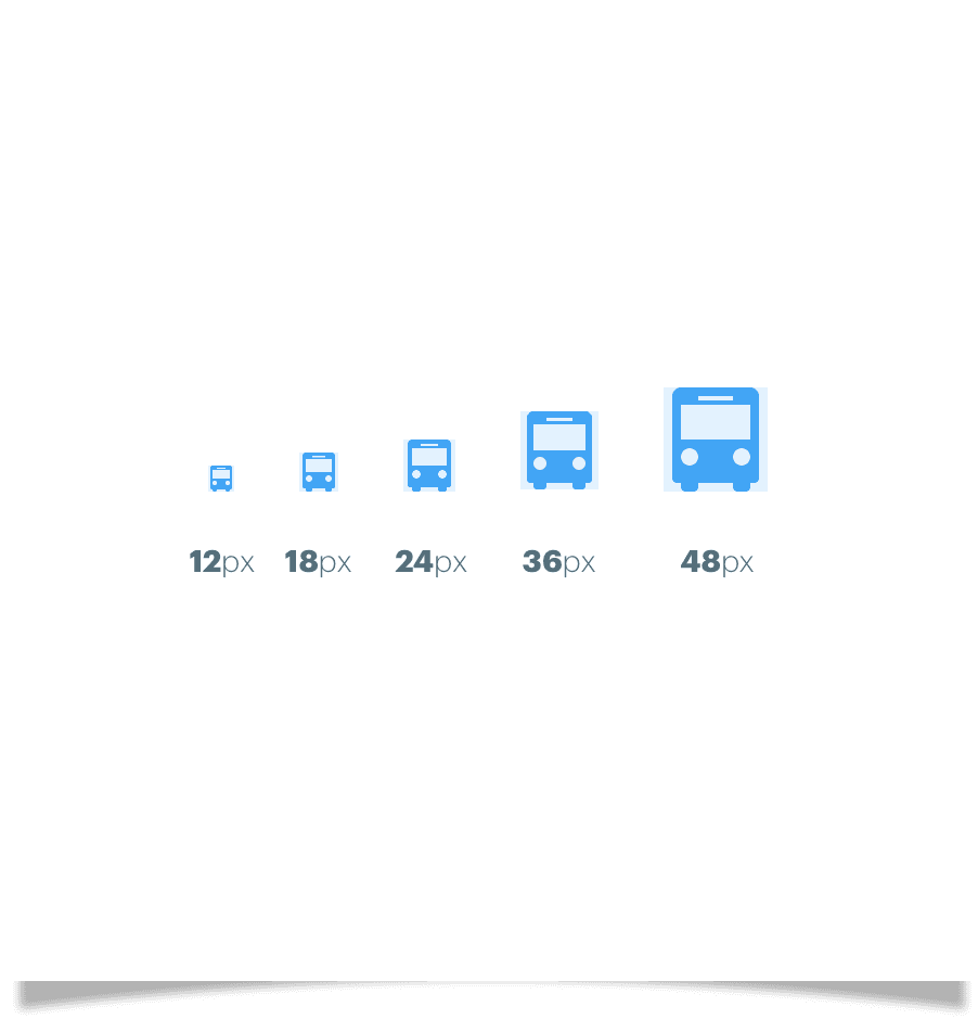 Graphic to show the different sizes of icons available in the design system.