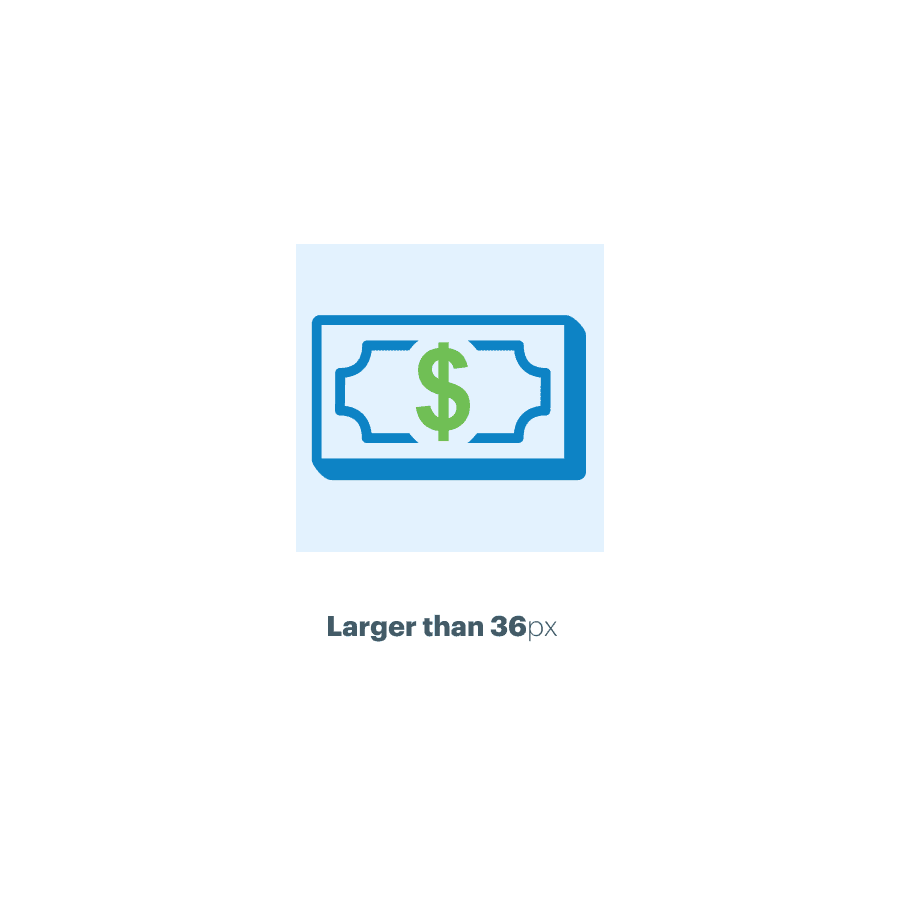 Image showing the Pictogram sizing chart. Pictograms should only be used above 36px